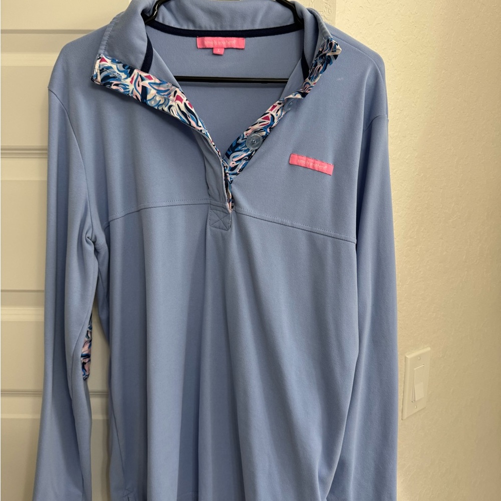 Simply Southern Blue Quarter-Zip Pullover with Patterned Trim
